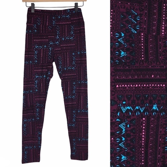 LULAROE Leggings OS One Size Southwestern Tribal Aztec Purple Blue Black Stretch - Picture 1 of 9